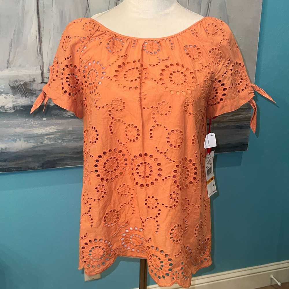 NWT Ruby Rd. Gypsy Spirt Orange Spice Eyelet Shirt, PS